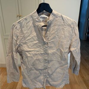 100% Linen PALO BORRACHO Light Beige Linen Button-Down Top
